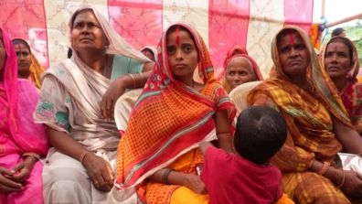 Chandrika Kumari Yadav (third from the left) from Siraha, Madhesh Province, attends a nutrition group meeting.